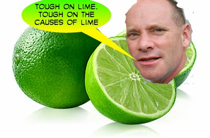 a man is next to limes with an angry expression