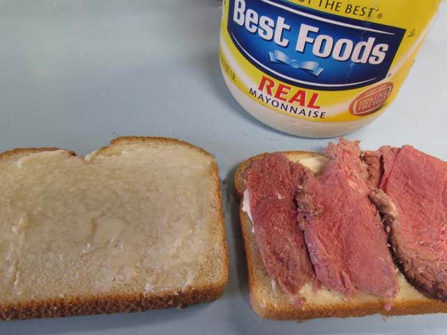 an image of a roast beef sandwich next to mayonnaise