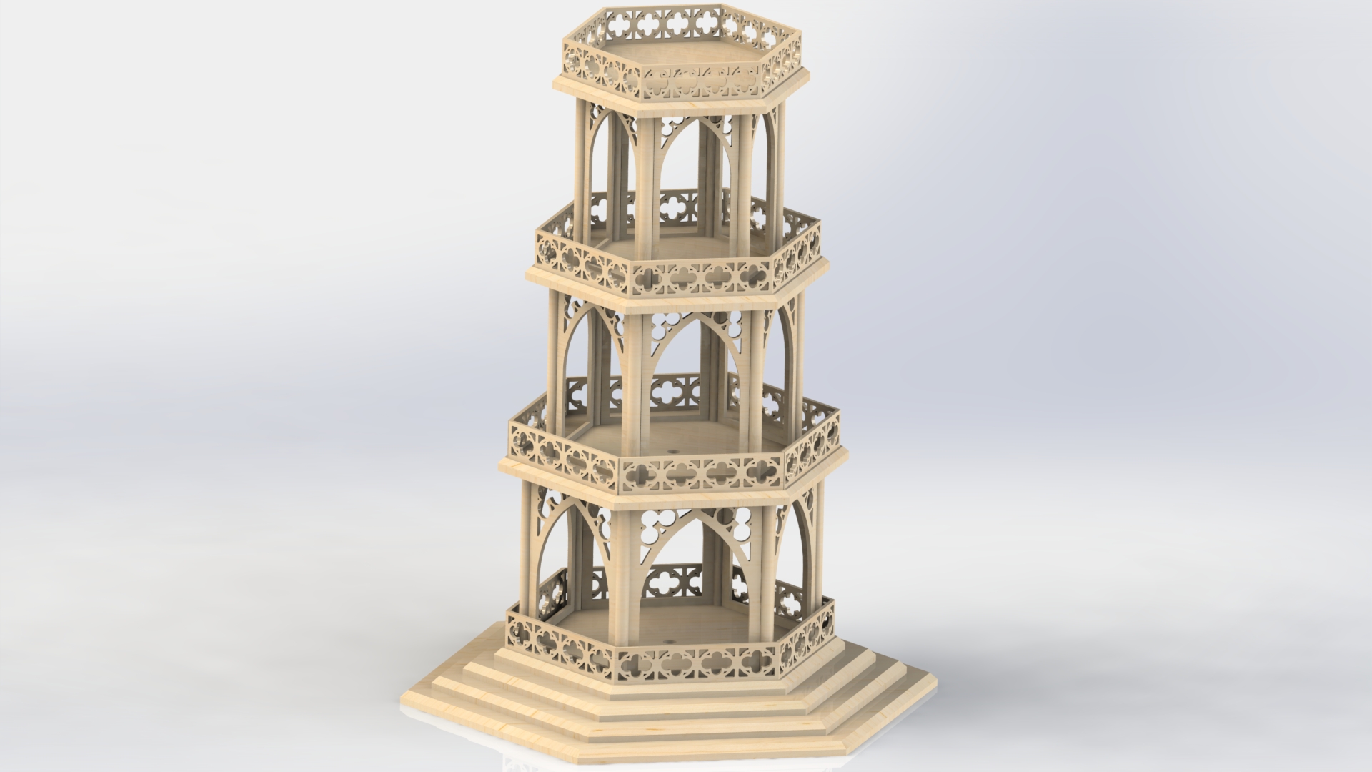 the wooden model shows the various levels and structures