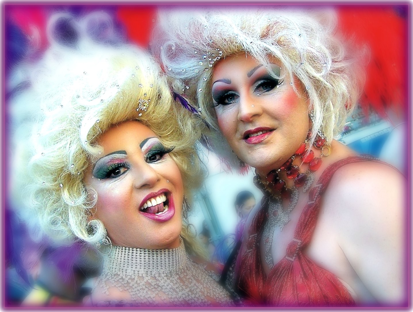 two women in draggy wigs are posing for a picture