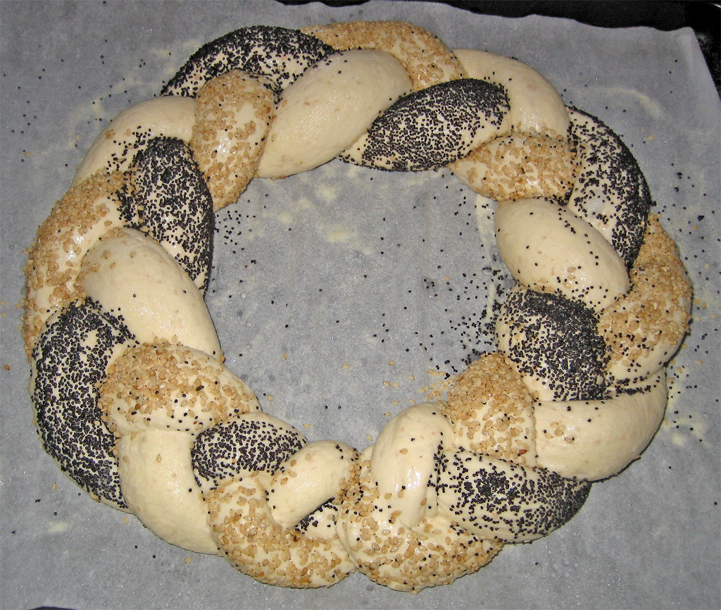 a white and black plate holding a doughnut