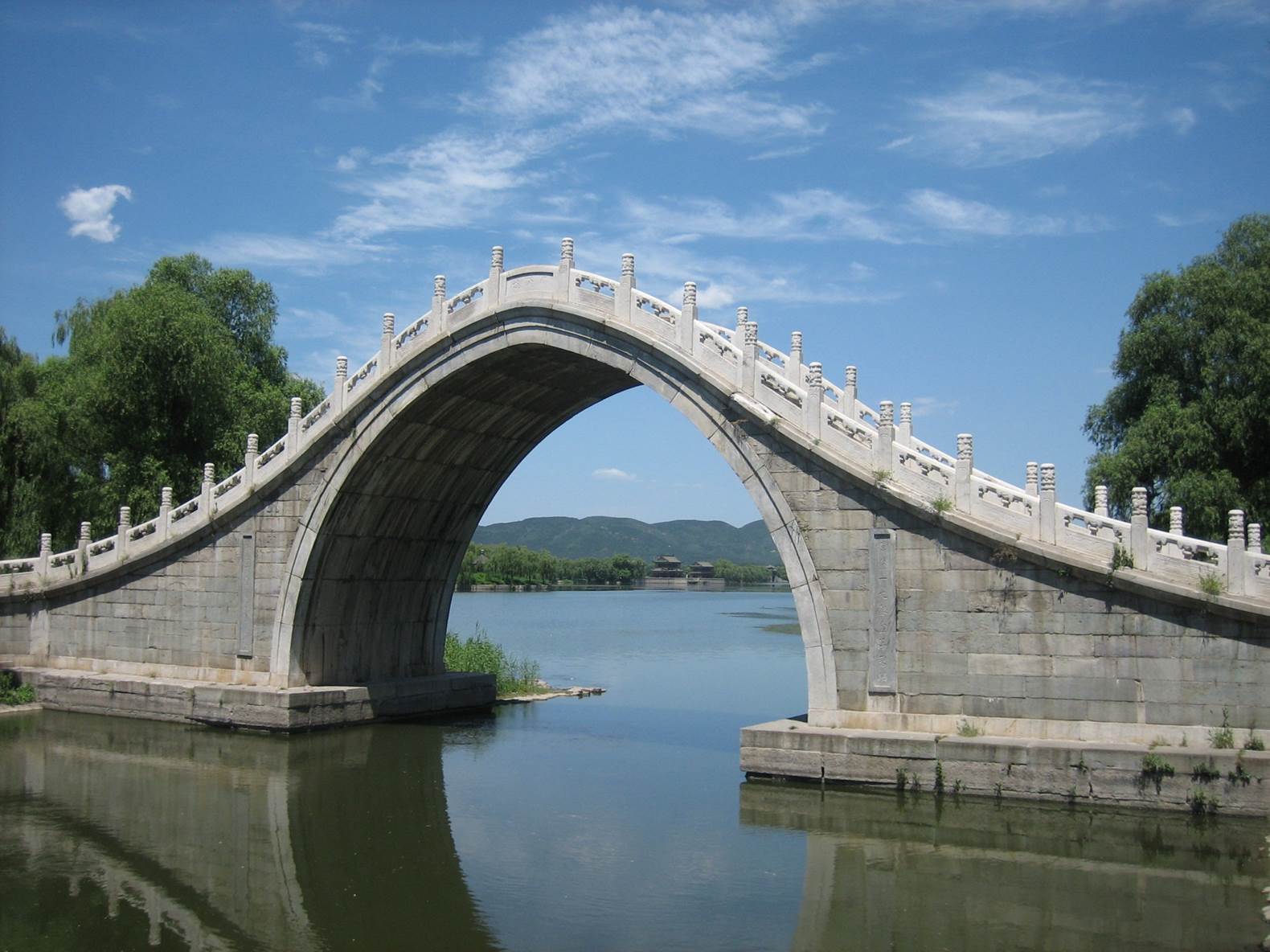 the ancient bridge crosses into the water