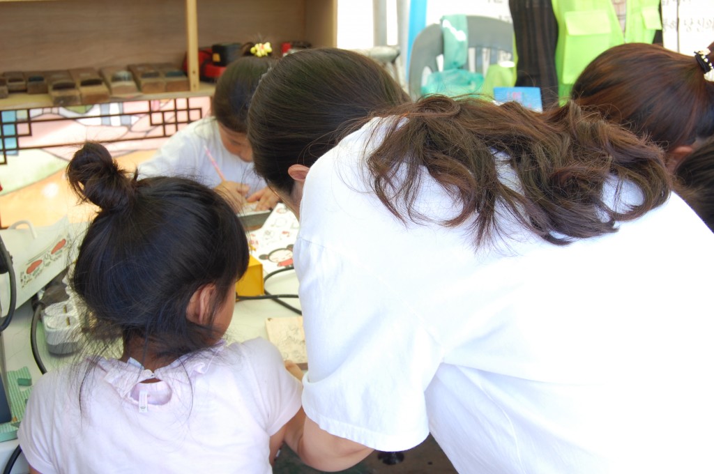 a group of girls standing in front of a mirror