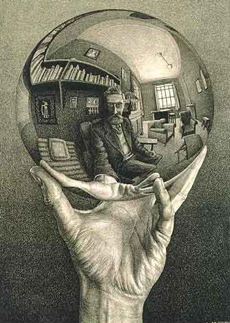 drawing of a hand holding a mirrored ball