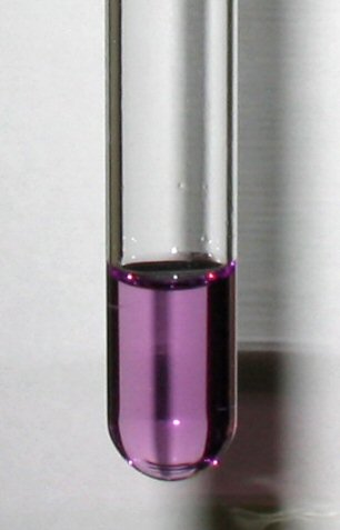 the purple substance is in the beakle of a small tube