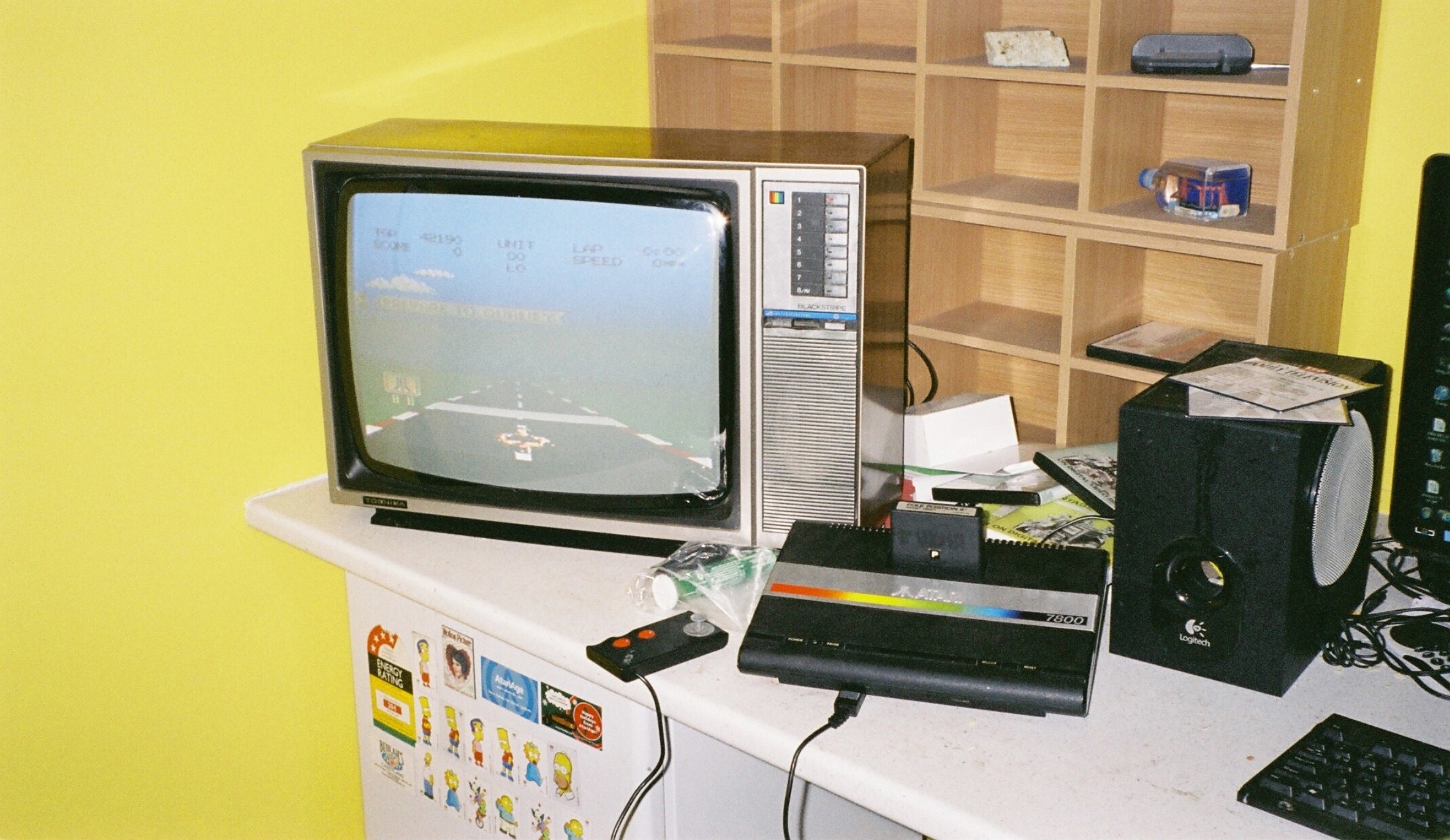 a small tv set on top of a desk