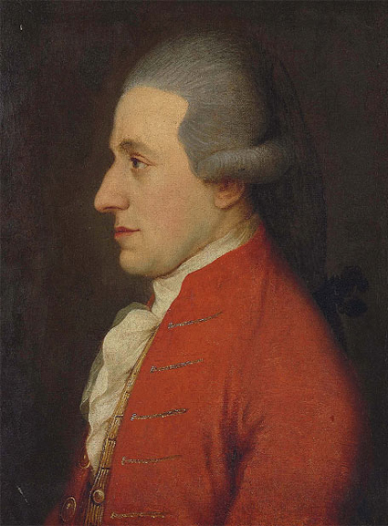a painting of a man in red jacket with grey hair