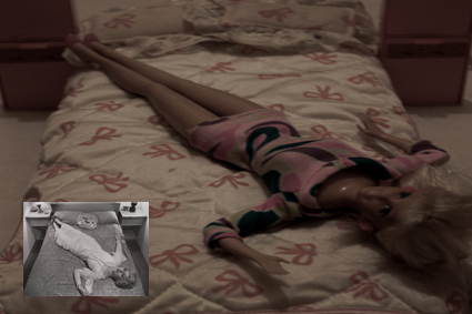 a young blonde woman lies down on the bed