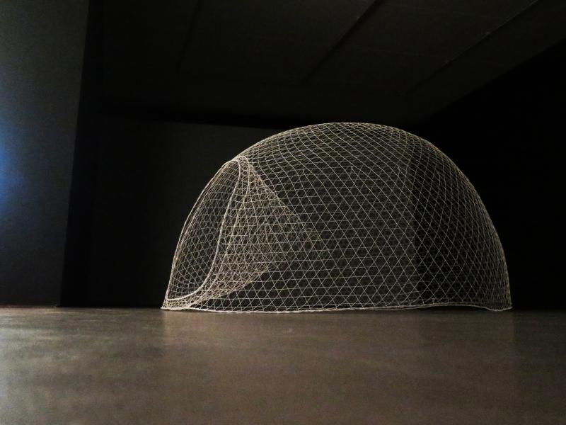 a net is on the ground in front of a window