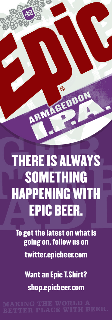 a flyer for epic beer co showing an advertit in purple