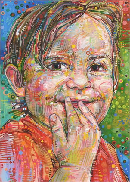 an oil painting of a boy with finger in his mouth