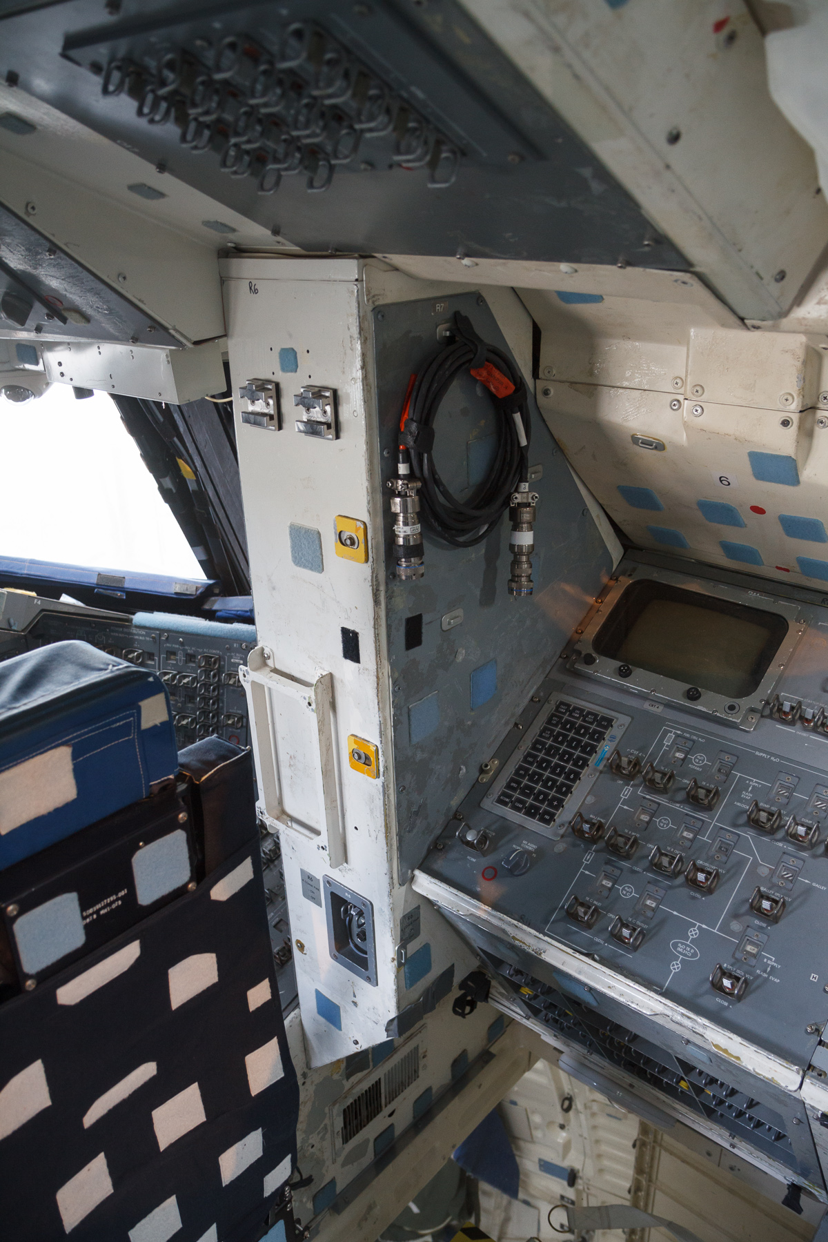 the console compartment in an aircraft on display