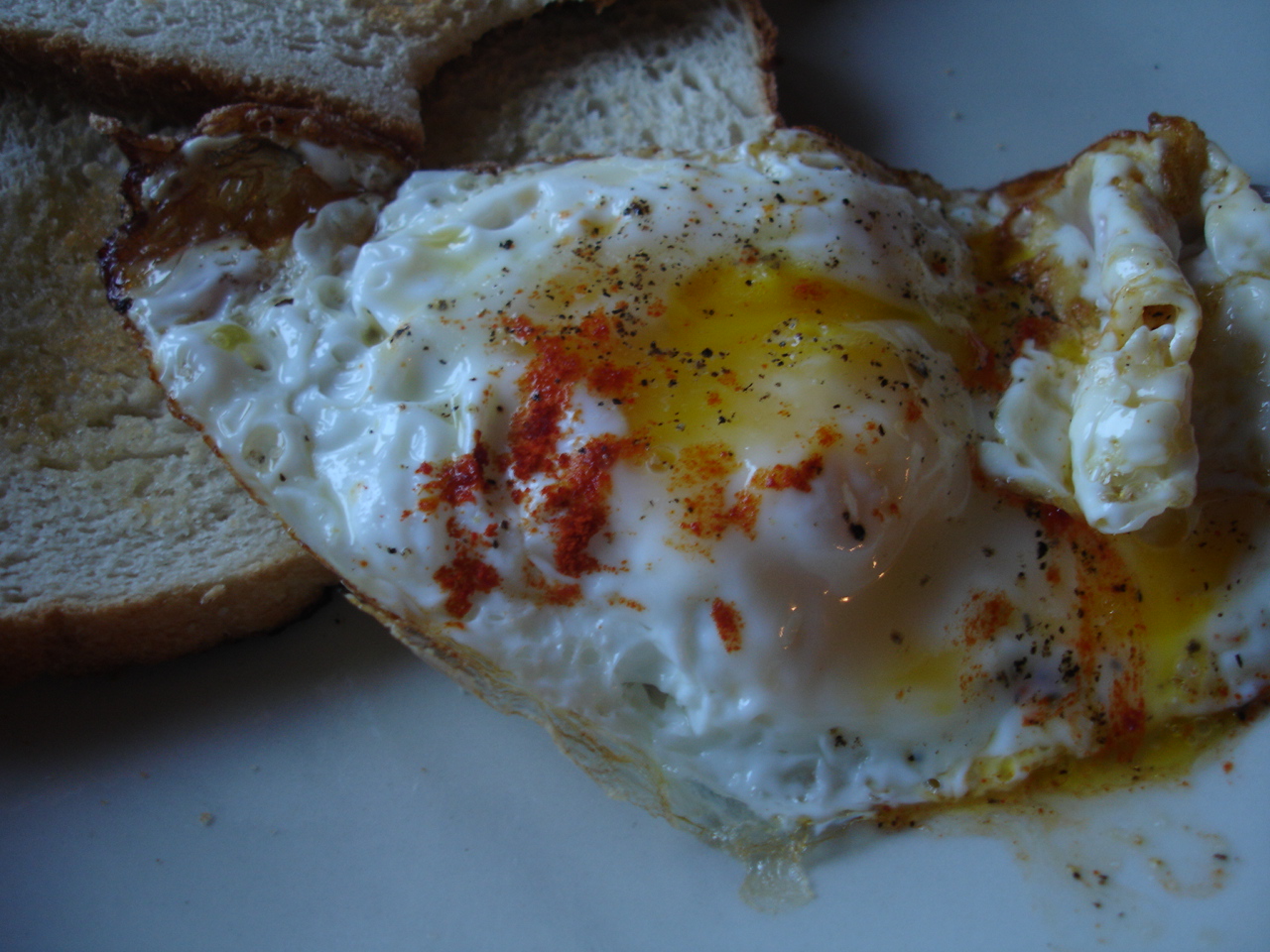 a cooked egg in toast with tomatoes