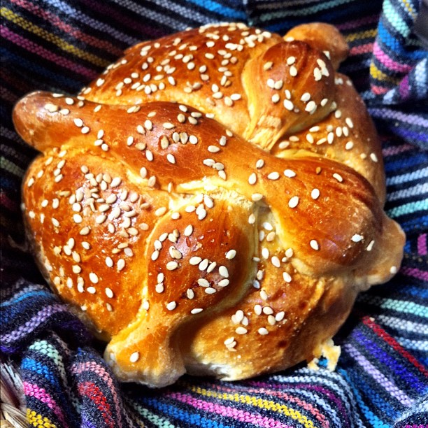 the bread is topped with sesame seeds