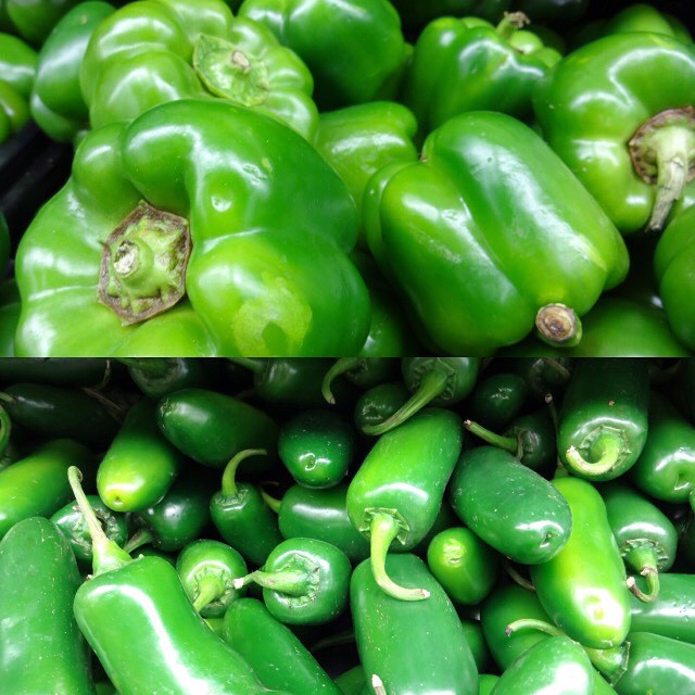 the po shows two pographs of green peppers