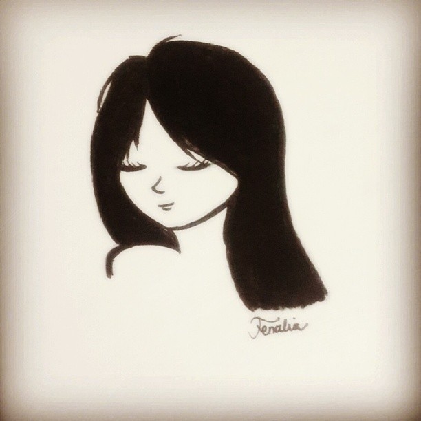 drawing of a woman with a long black hair