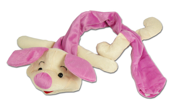a stuffed animal with a scarf around it