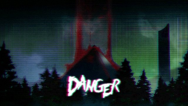 there is a neon sign that reads danger in front of a mountain