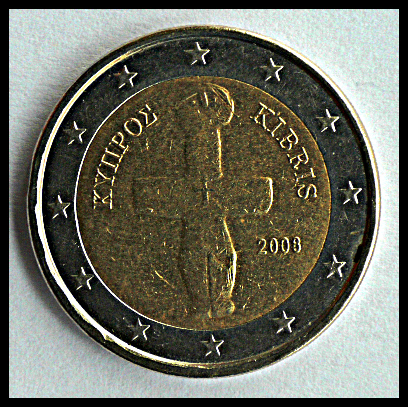 a close up view of a two euro coin
