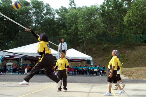 a group of people playing with a ball