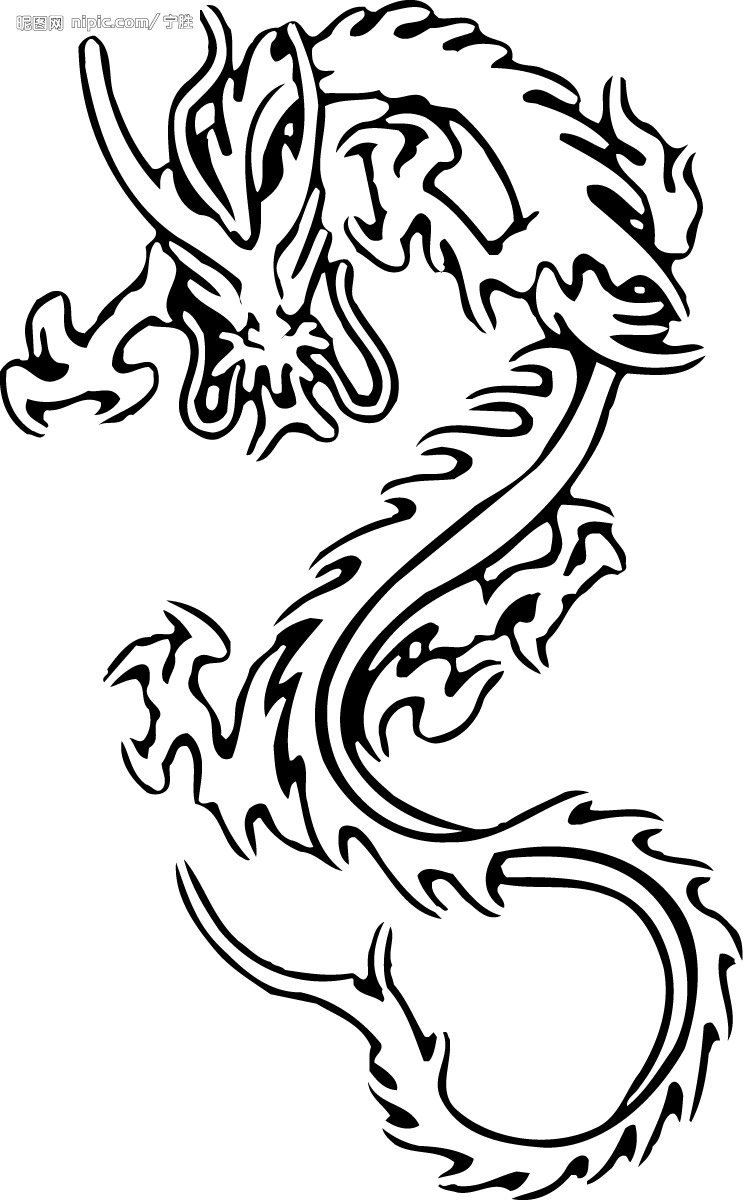 the dragon is black and white with some lines