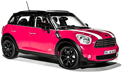 the pink and black mini with black wheels