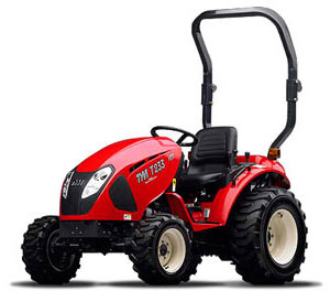a red tractor with two wheels on a white background