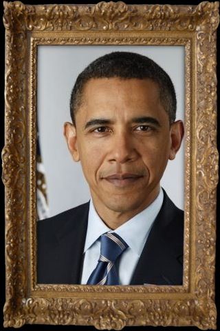 a framed po of president barack obama is displayed