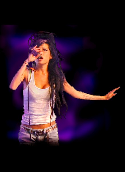 the girl is singing into the microphone while wearing a tank top