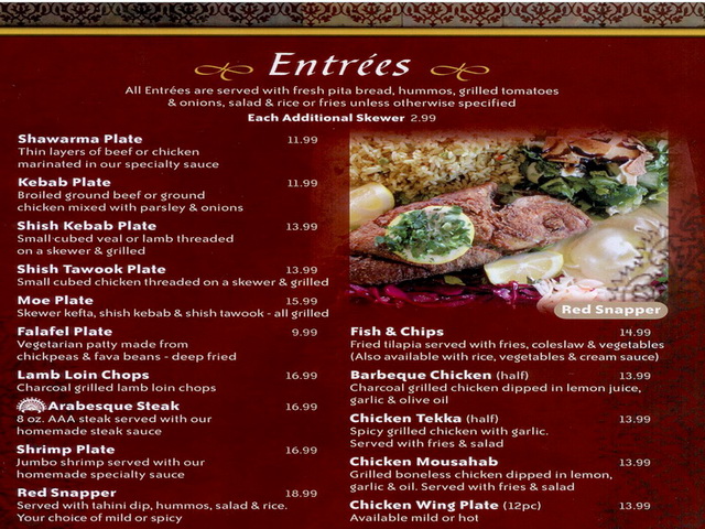 an image of a menu from a restaurant