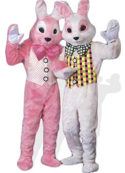 a couple of rabbits dressed as the characters for a movie