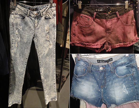 three different types of jeans displayed for a customer