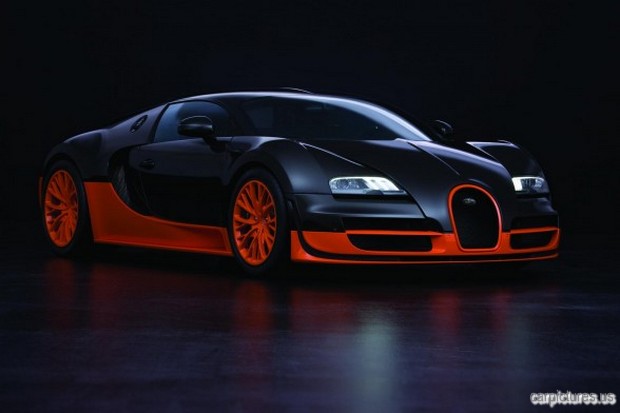 an exotic looking bugatti in an orange and black color scheme