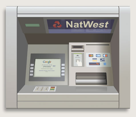 a silver automated atm machine that says natt west