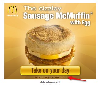 an advertise poster for mcdonald's sausage mcmfin with egg