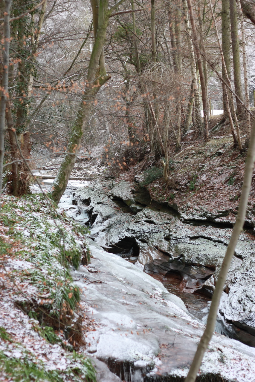 a stream that has snow all over it