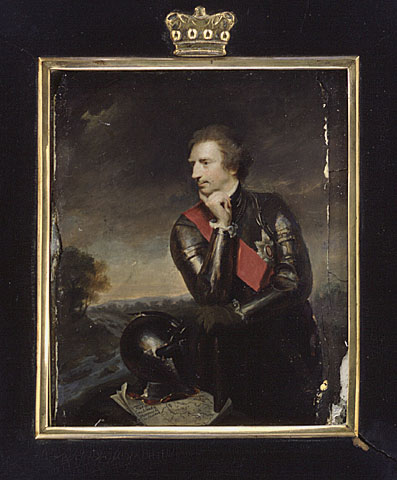 a portrait of a man with a crown and black leather coat