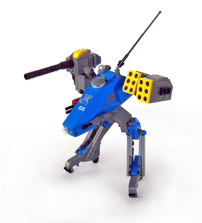 a lego robot that is holding onto a bat