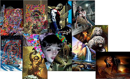 a picture collage of multiple artistic paintings