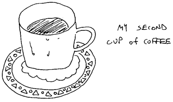 a drawing of a coffee cup sitting on top of a plate