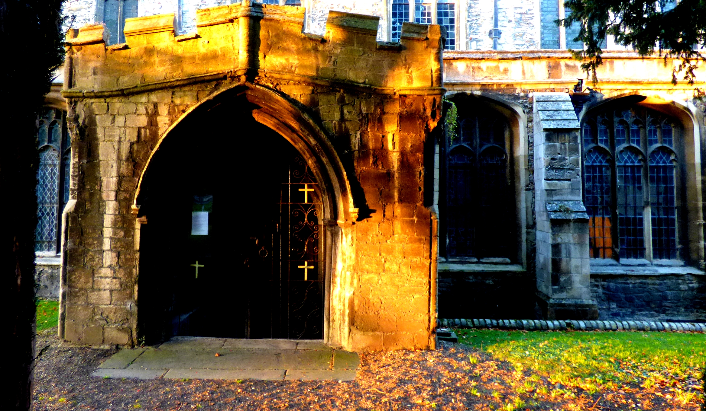 a gothic - style entrance to the main entrance of an old building