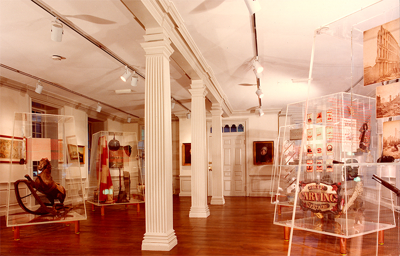 several large pillars are displayed in an exhibit