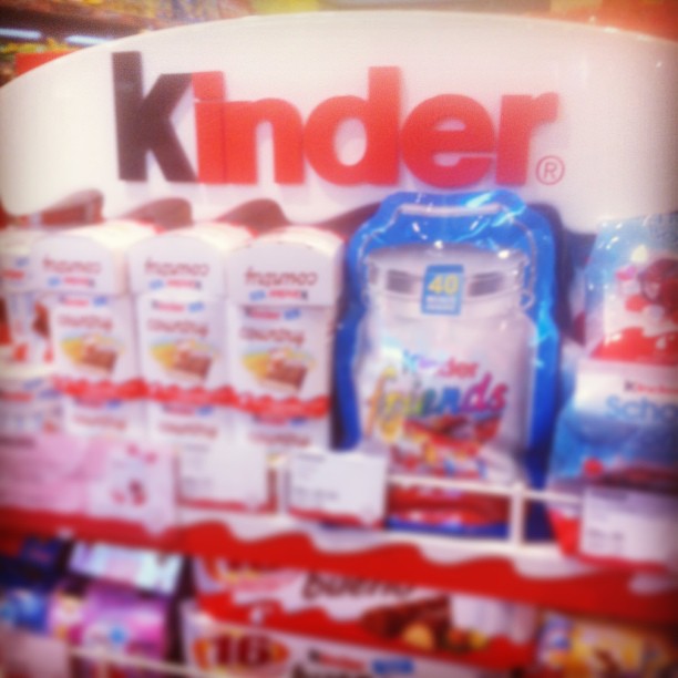 a display of kinder items in a store