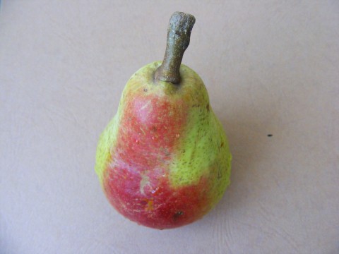 an apple that is yellow with a red stain