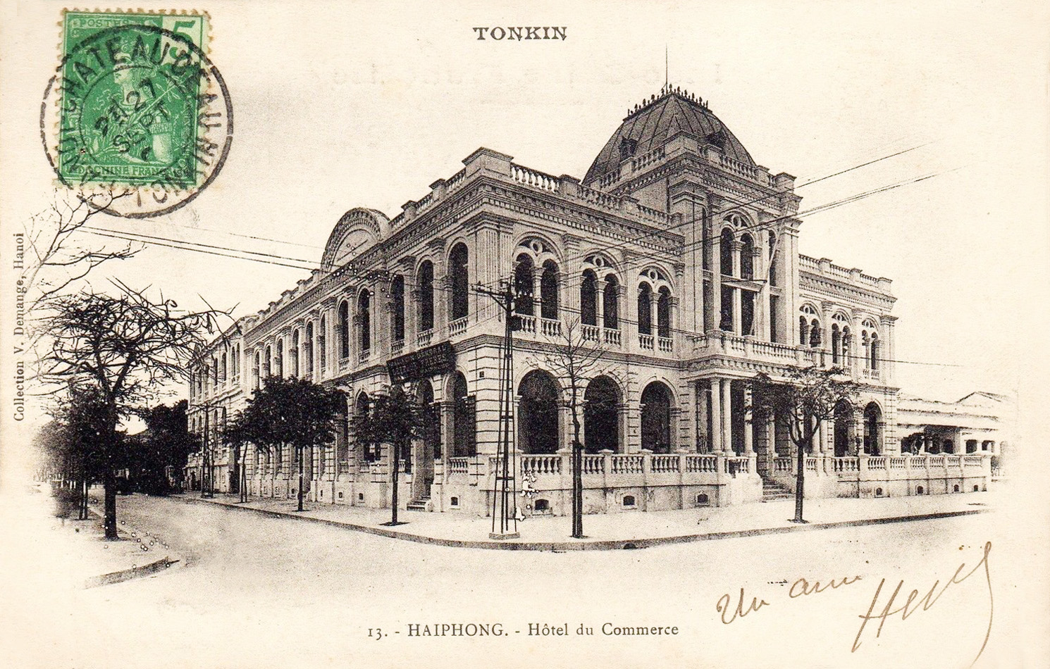 an old po from 1950 depicting the corner of a street and the corner