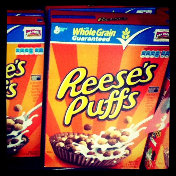 two boxes of reese's puffs are shown in this image