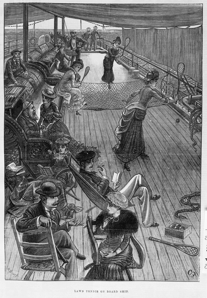an illustration of a busy ship scene