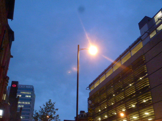 a night view of the street lights and the building