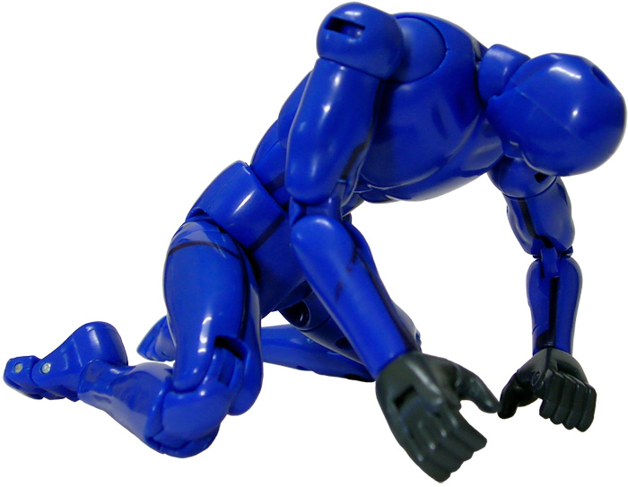 a stylized image of a blue plastic humanoid figure