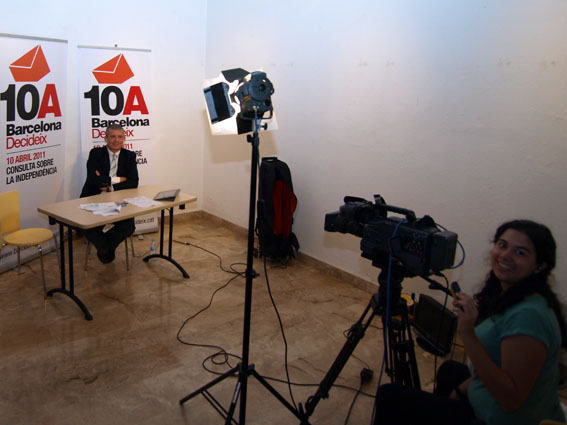 an interview is being performed by a man at the camera